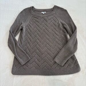Sonoma Textured Herringbone Chunky Cable Knit Taupe Sweater Women XL Fisherman
